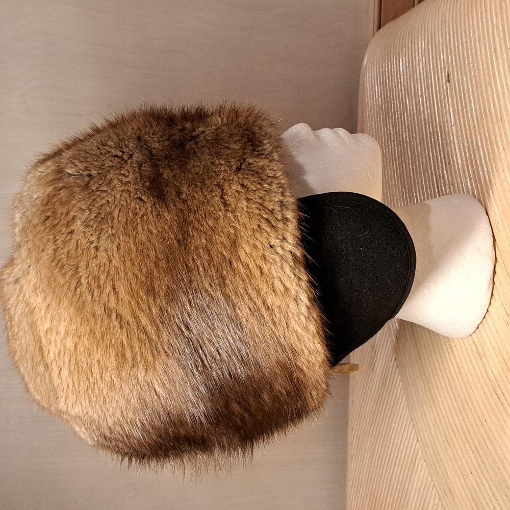 Vintage Muskrat Fur Hat with Ear Muffs. Size M